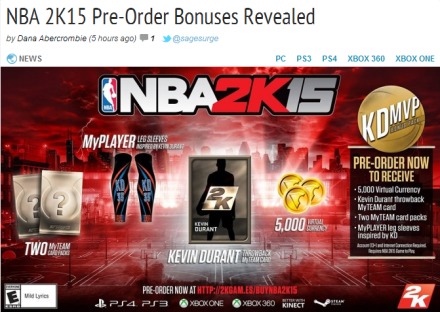 《NBA 2K15》预购特典公布 附赠杜兰特MyTe