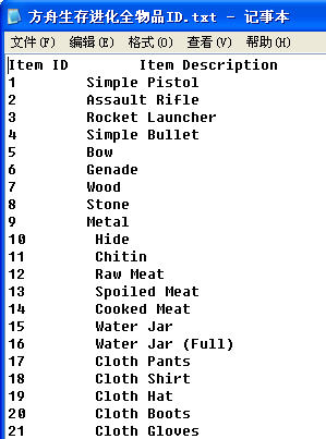 方舟:生存进化全物品ID文档下载_辅助工具